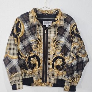 Giacca Black and Gold Plaid Bomber Jacket